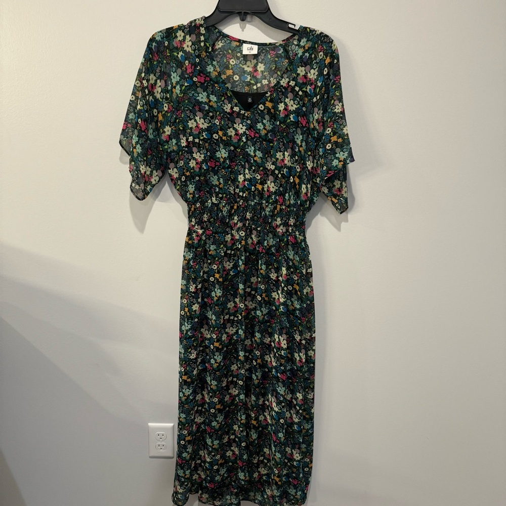Cabi Fiesta Maxi Short Sleeve Dress Dark Green Floral Model 5386‎ Size XS Womens - Picture 2 of 11